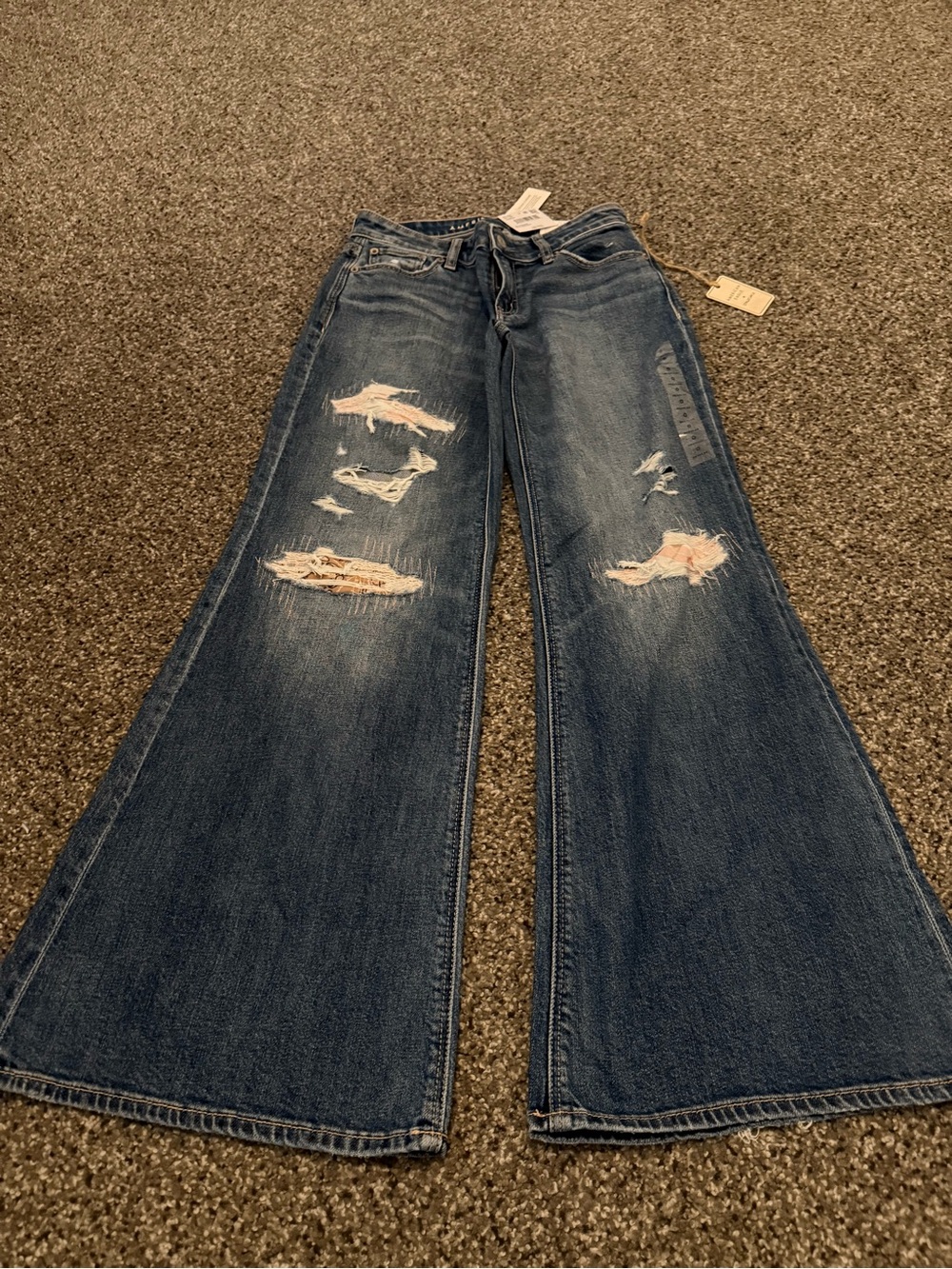 American Eagle Outfitters Dark Blue Distressed Wide-Leg Jeans